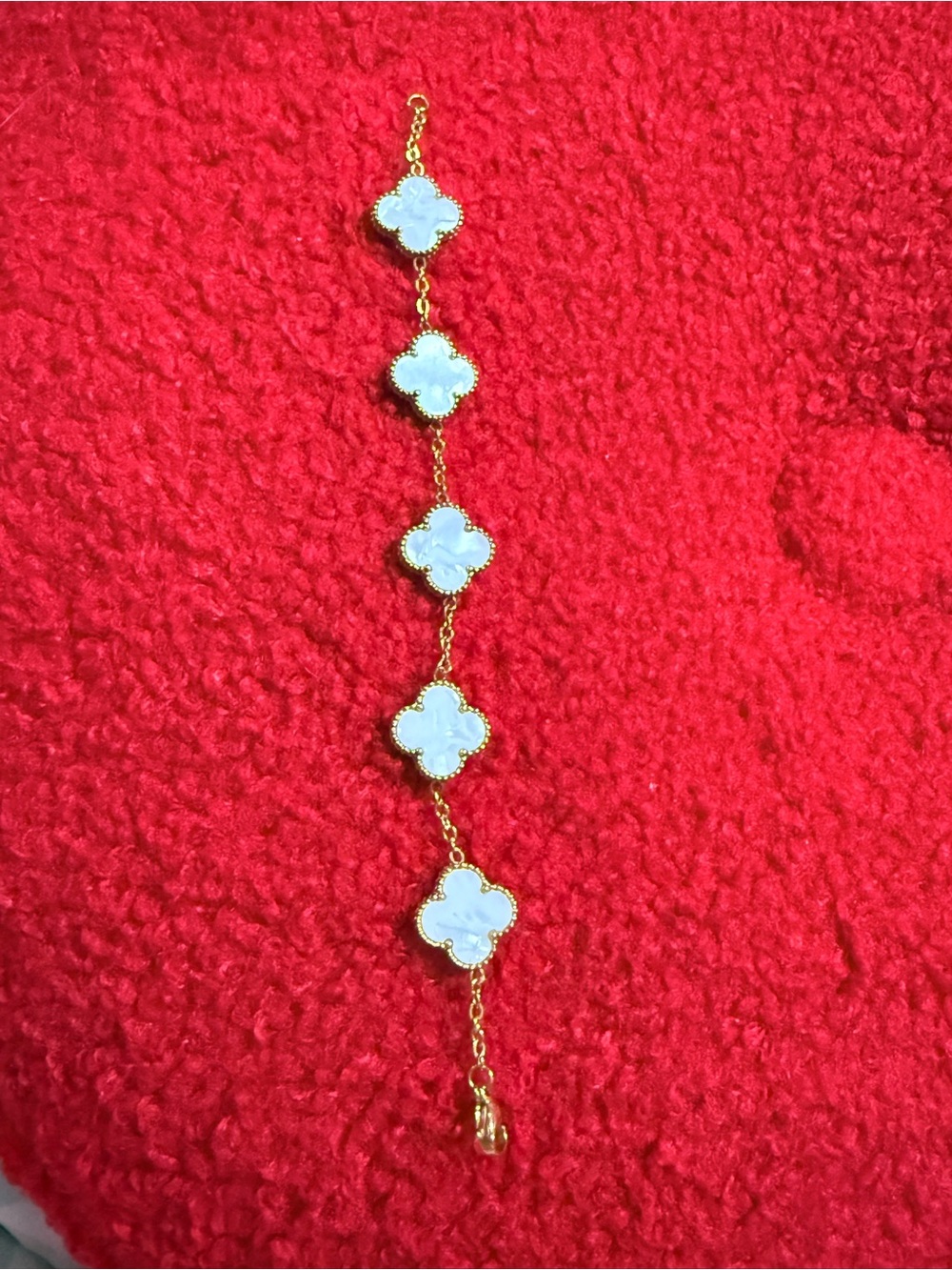 Double Sided Gold Plated Mother of Pearl 4 leaf clover bracelet/ kid size